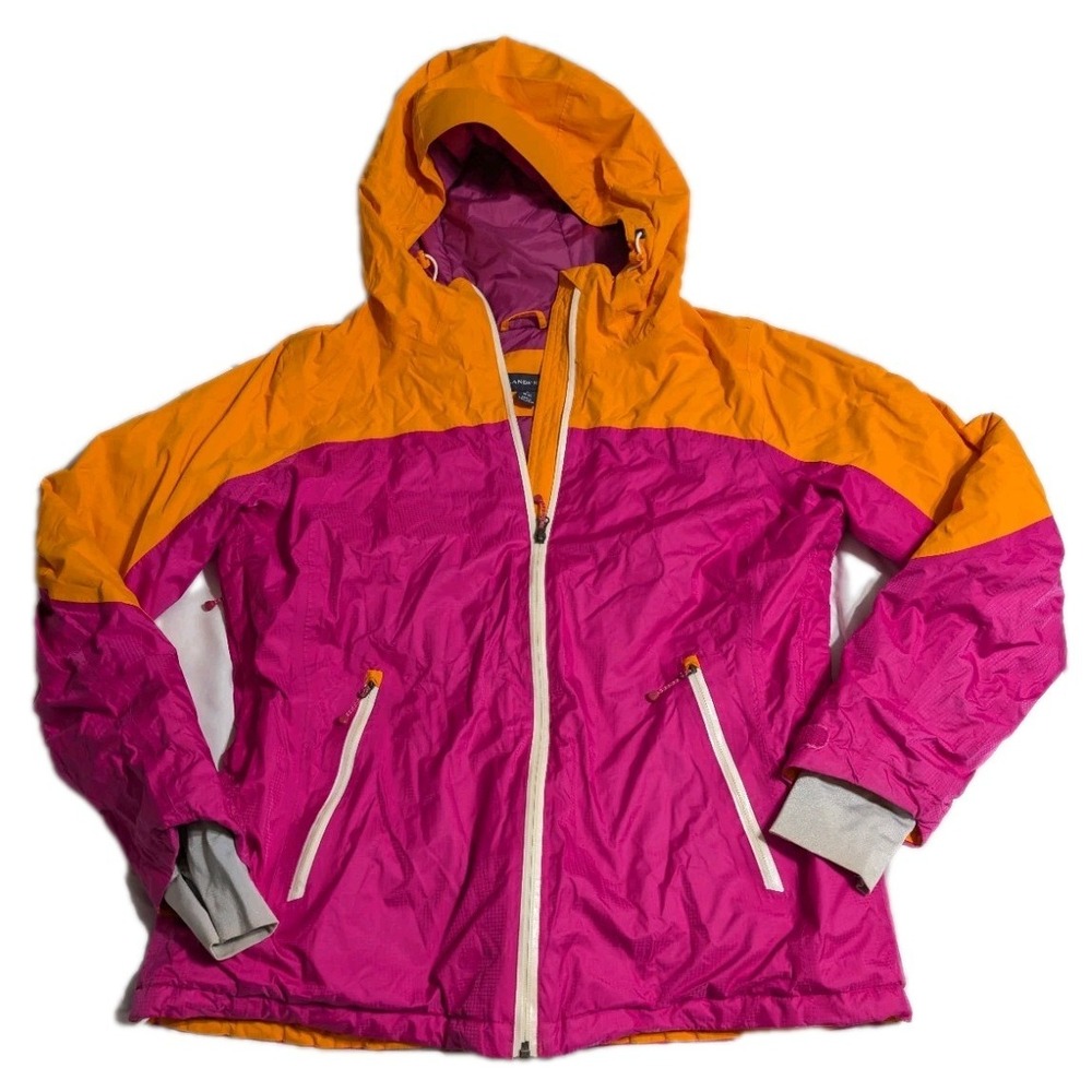 Lands' End Women's Insulated Ski Jacket Primaloft Hooded Pink Orange Large